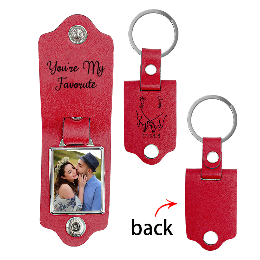 Llavero para pareja de cuero pinky swear personalizado con 2 nombres, fecha, texto y foto-Jessemade ES