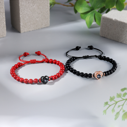 Pulsera de turquesa negra sintética con proyección de foto en color con dije de corazón pulsera ajustable-Jessemade ES