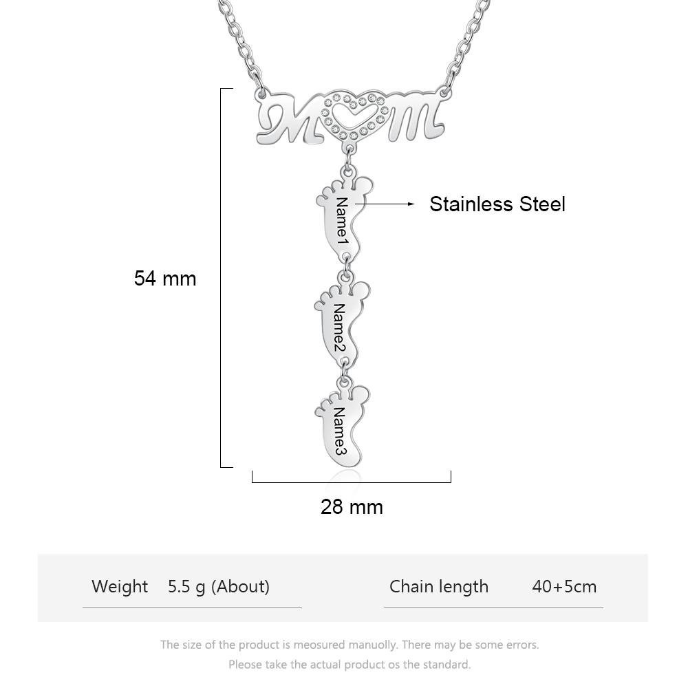 Collar "MoM" con colgante de huellas personalizadas con 3 nombres-Jessemade ES