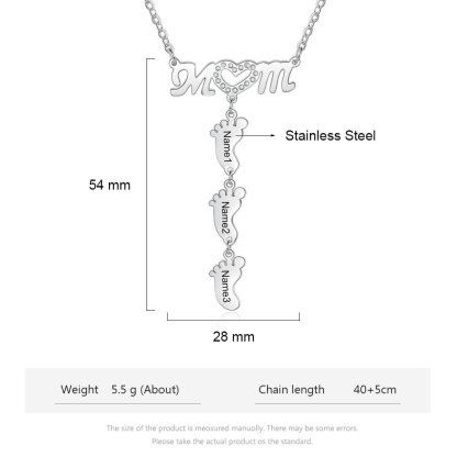 Collar "MoM" con colgante de huellas personalizadas con 3 nombres-Jessemade ES