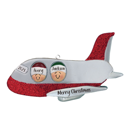 Navidad-Ornamento muñecos navideño de madera viaje en avión 2 nombres, 1 texto y 1 año personalizados adorno del árbol-Jessemade ES