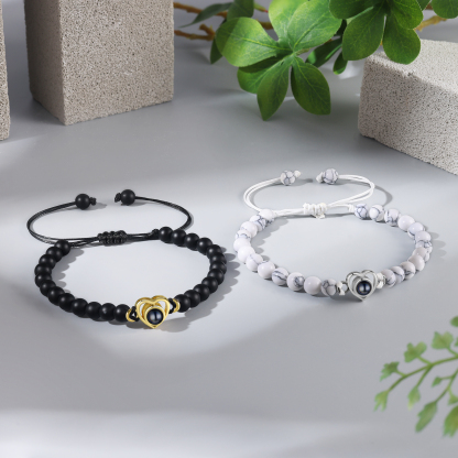 Pulsera de turquesa blanca sintética con proyección de foto en color con dije de corazón pulsera ajustable-Jessemade ES