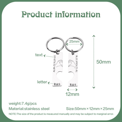 Llavero con corazón encajado para pareja posando corazón con manos 2 letras personalizadas con texto-Jessemade ES
