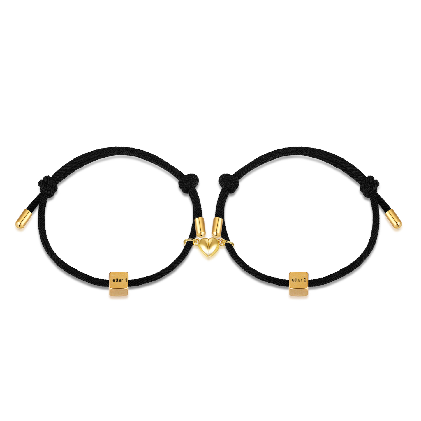 Pulseras de cuerda personalizadas para pareja con dije de corazón magnético grabado de dos letras-Jessemade ES