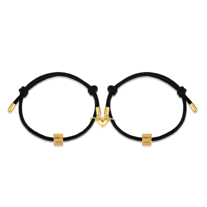 Pulseras de cuerda personalizadas para pareja con dije de corazón magnético grabado de dos letras-Jessemade ES