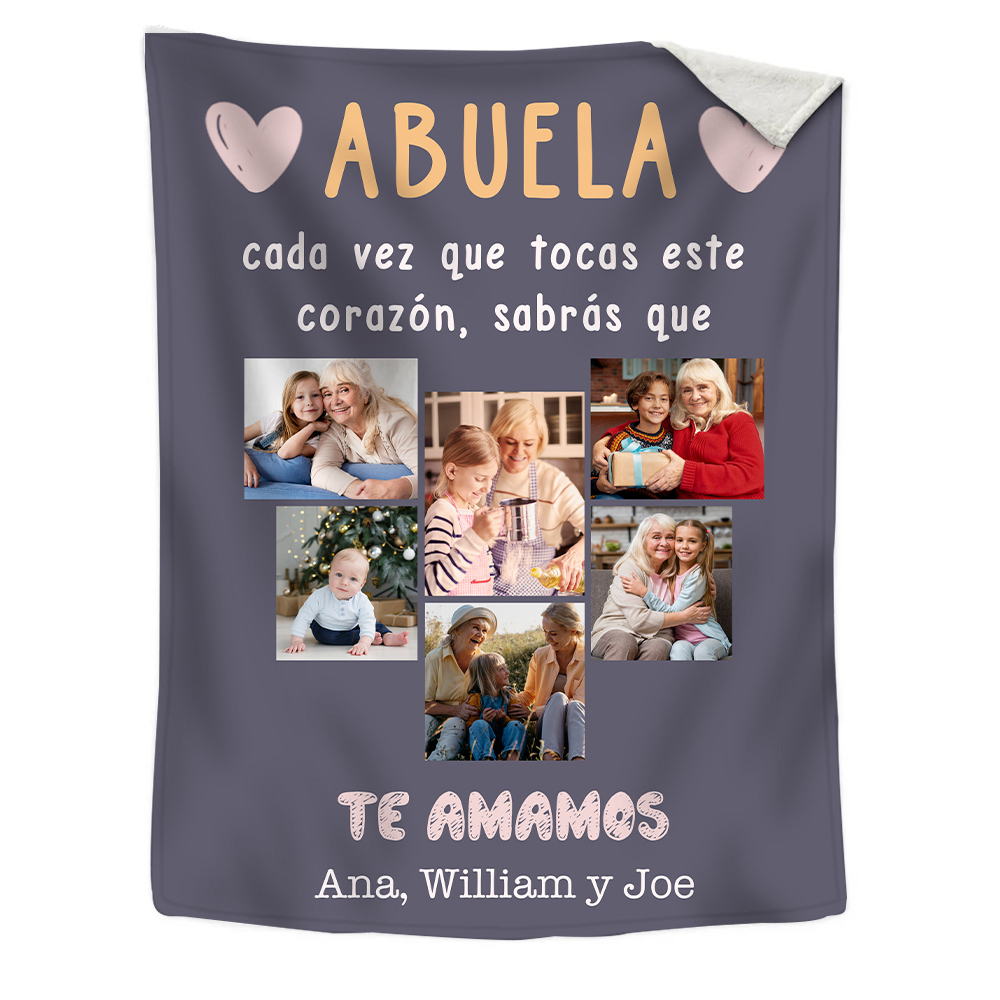 A mi abuela-Manta de buen calidad personalizada con 6 fotos y texto-Jessemade ES