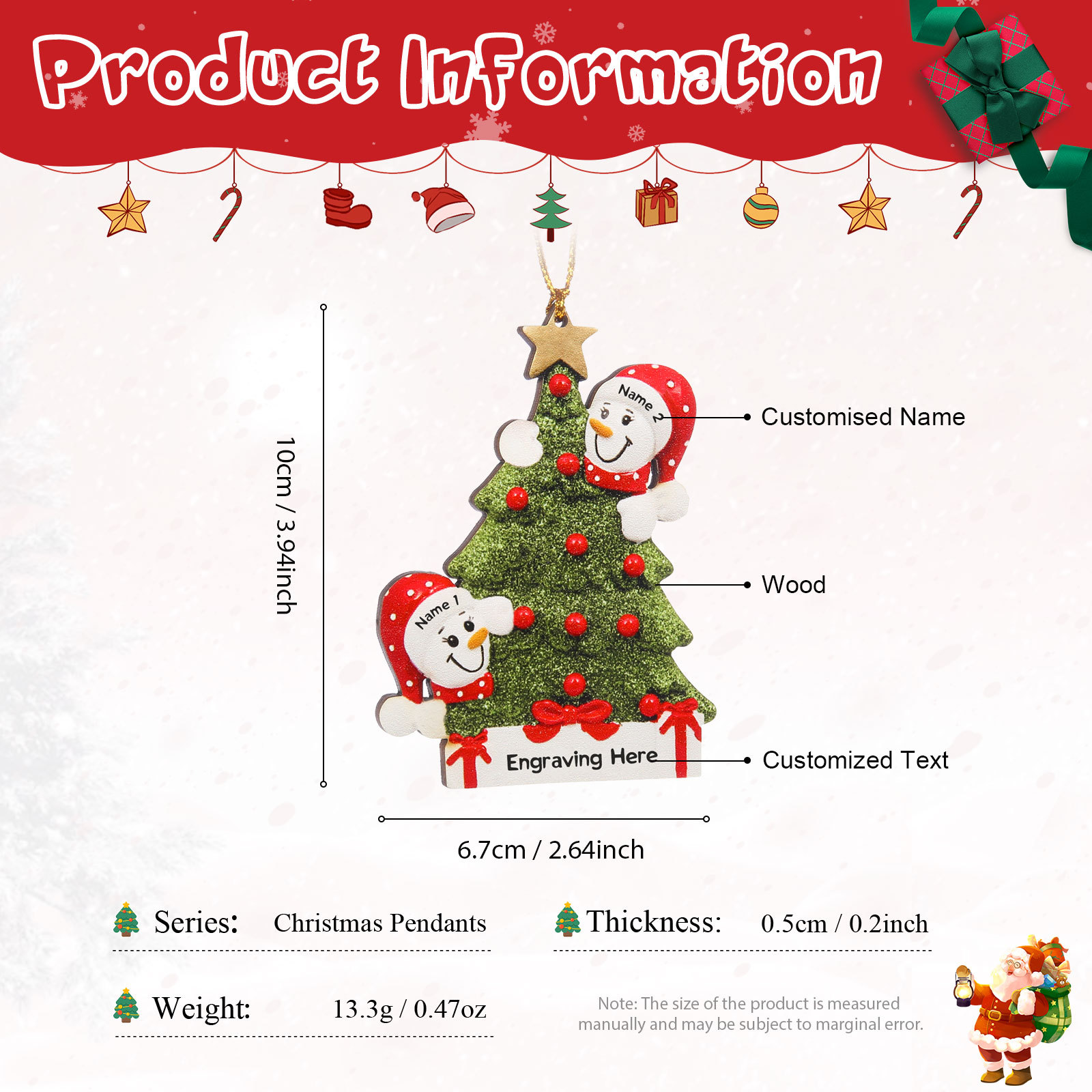 Navidad-Ornamentos Navideños de Madera Árbol y muñecos de nieve 2 Nombres con Texto Personalizados