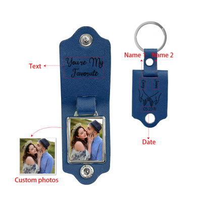 Llavero para pareja de cuero pinky swear personalizado con 2 nombres, fecha, texto y foto-Jessemade ES