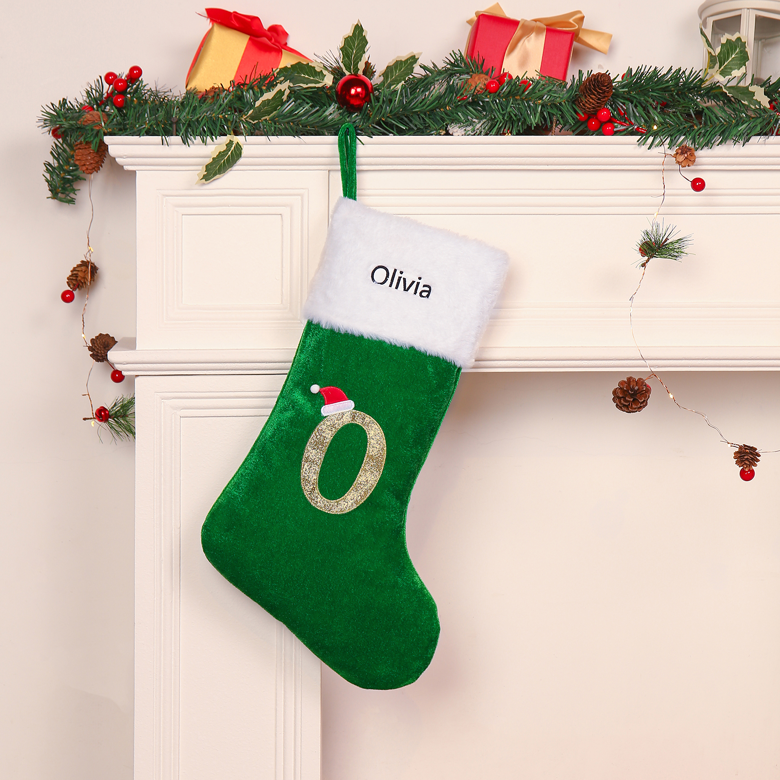 Adornos de medias navideñas con letra Bolsa de regalo 1 Nombre personalizado-Jessemade ES
