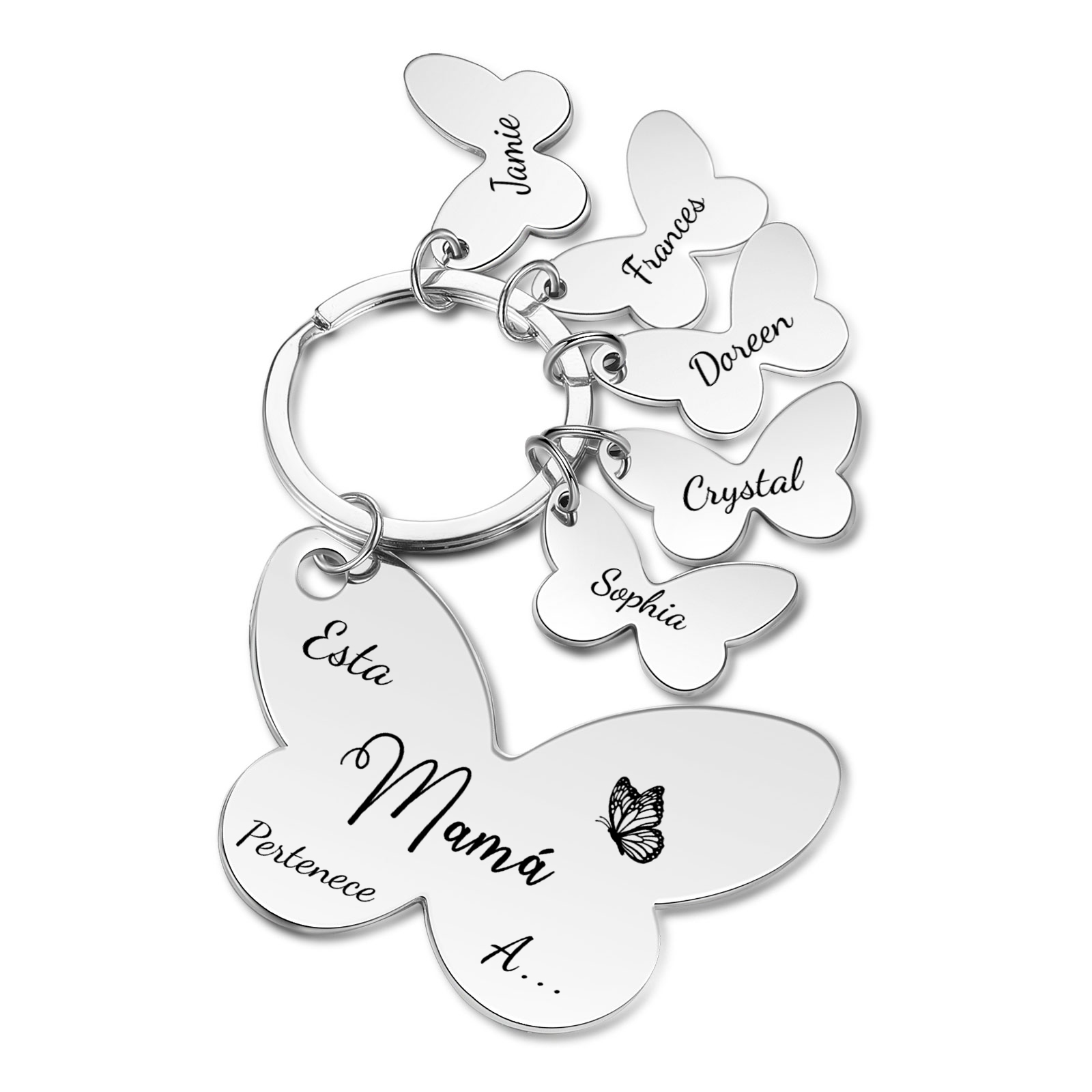 A mi mamá/abuela - Llavero con 5 nombres personalizados en mariposas con texto-Jessemade ES