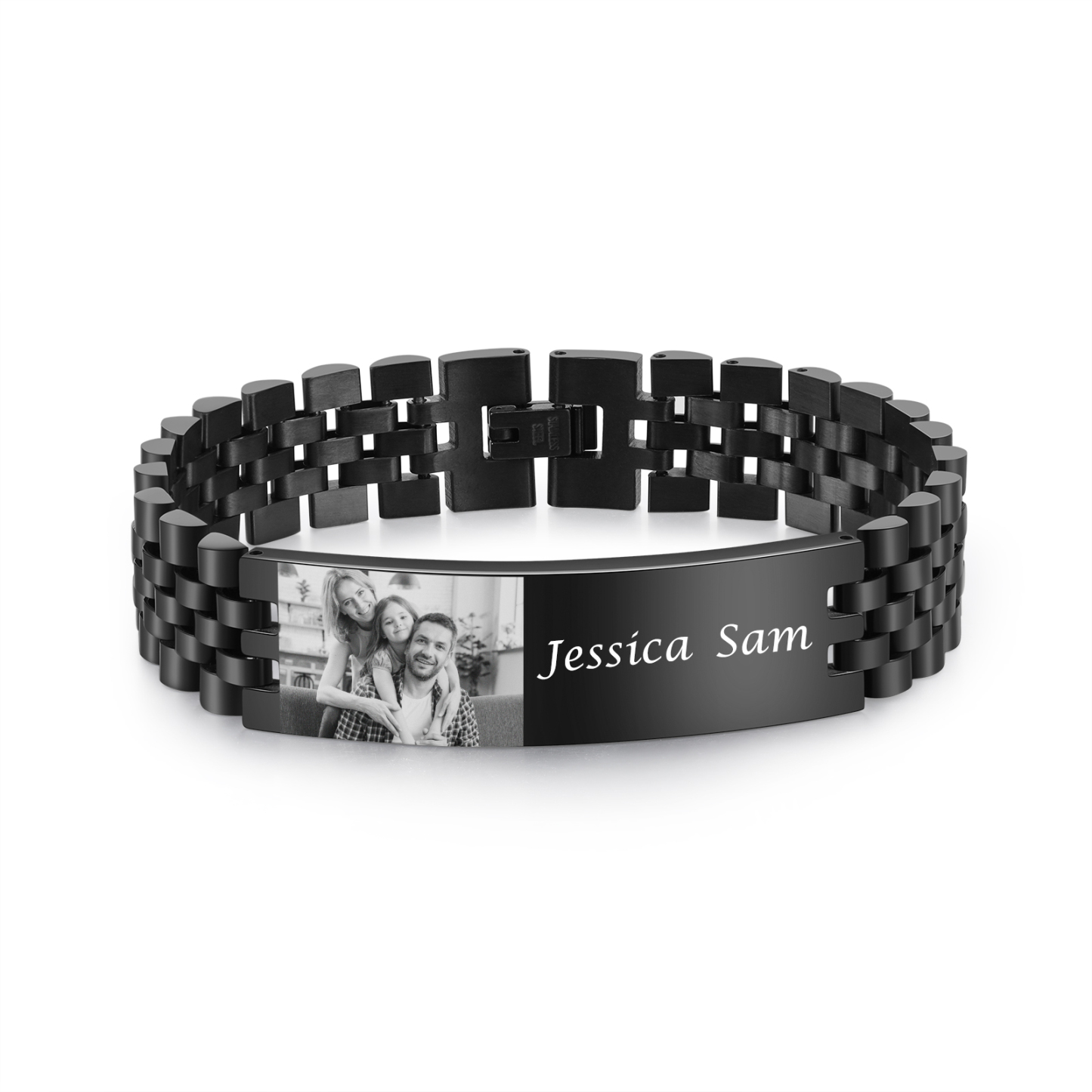 Pulsera de cadena personalizada con 2 nombres y 1 foto para hombre-Jessemade ES