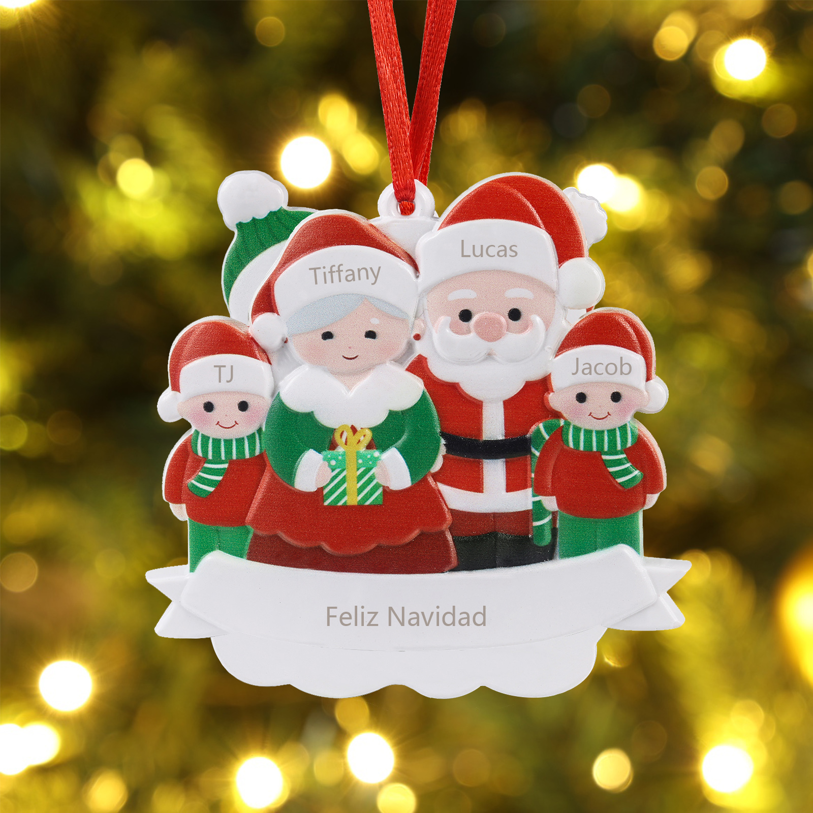 Navidad-Ornamentos muñecos navideños 4 nombres personalizados con texto adorno de árbol