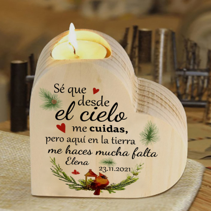 Navidad en el paraíso-Candelero de corazón en memoria de ser querido personalizado con nombre y fecha de madera sin vela-Jessemade ES