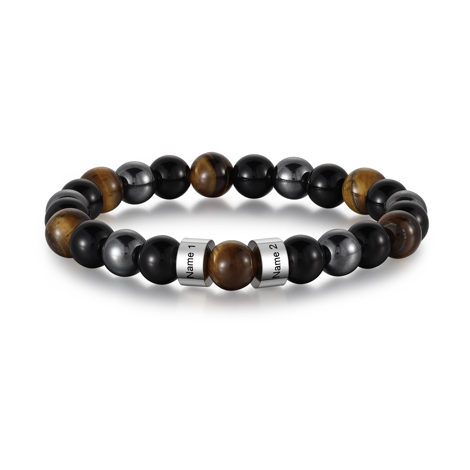 Pulsera de tres tipos de perlas personalizada con 2 nombres para hombre-Jessemade ES