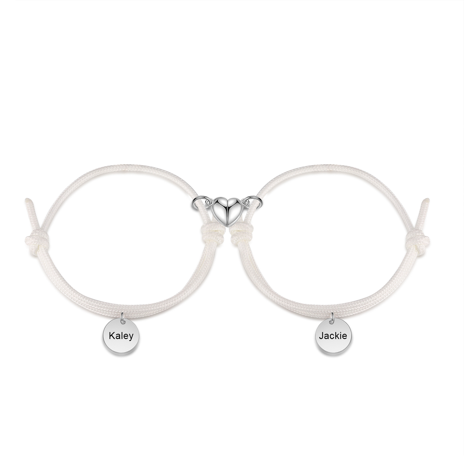 Pulseras de cuerda luminosa personalizadas para pareja con dije de corazón magnético grabado de dos nombres-Jessemade ES