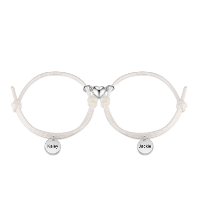 Pulseras de cuerda luminosa personalizadas para pareja con dije de corazón magnético grabado de dos nombres-Jessemade ES