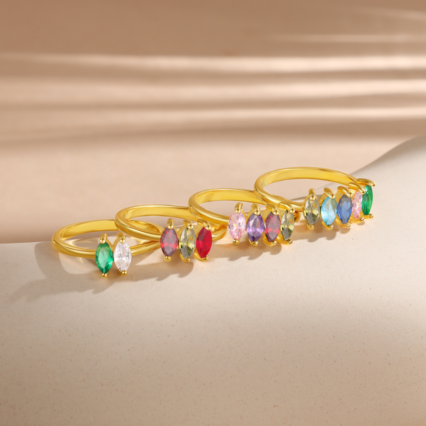 Anillo de zirconias personalizado con 2 piedras de nacimiento anillo familia-Jessemade ES