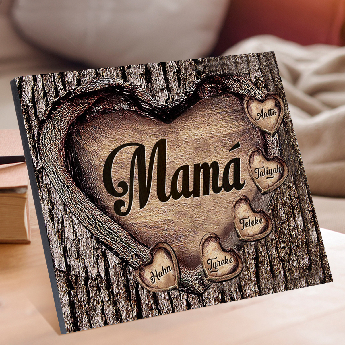 A mi mamá-Lámina marco de madera para mamá personalizado con 5 nombres-Jessemade ES