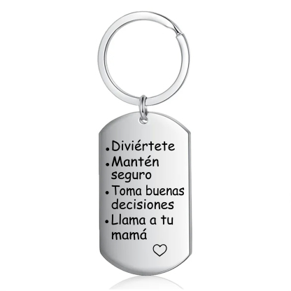 A mi hijo-Llavero de placa "Diviértete Mantén seguro" de padres y abuelos-Jessemade ES