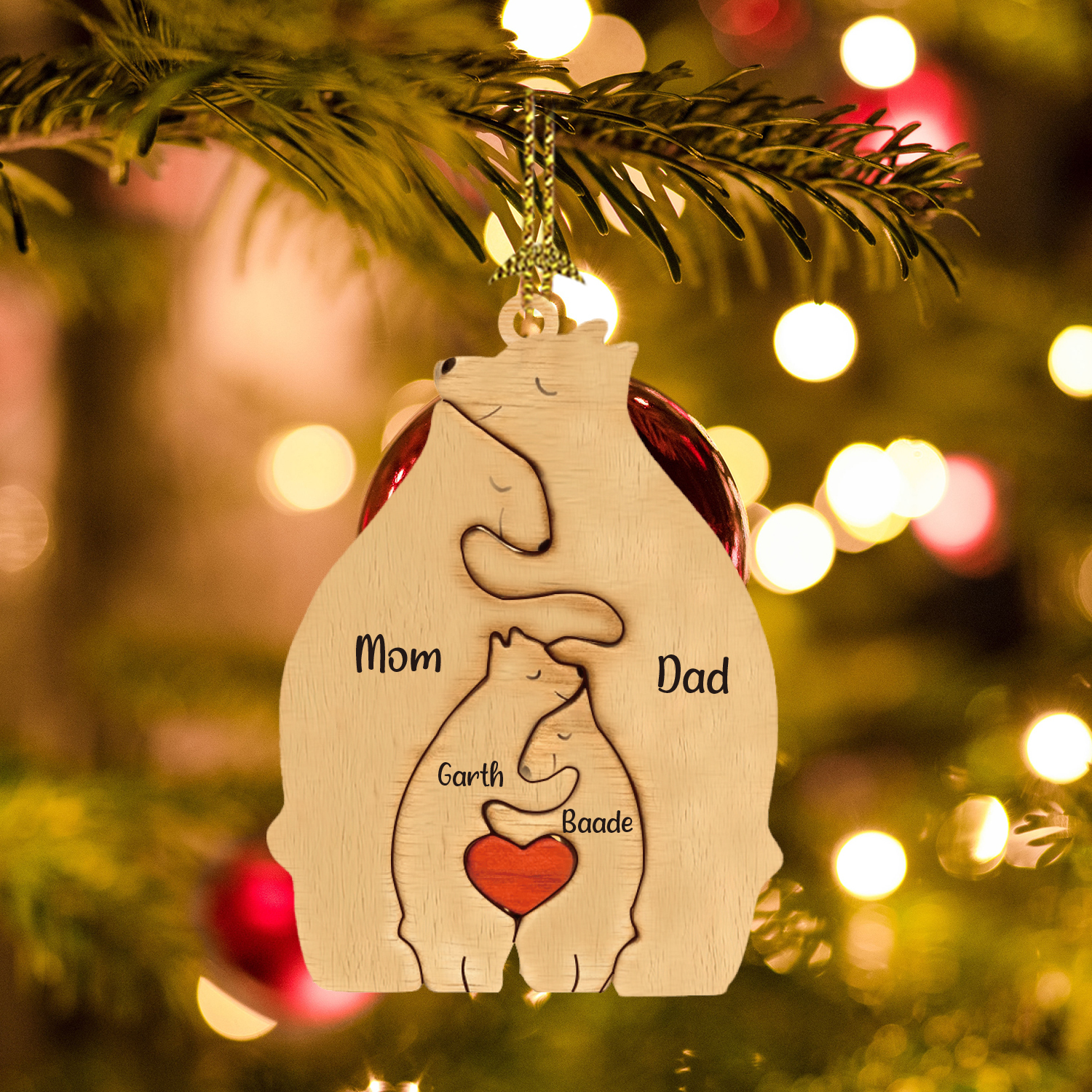 Navidad-Ornamento muñecos navideño de madera familia de canguros 4 nombres personalizados adorno del árbol-Jessemade ES