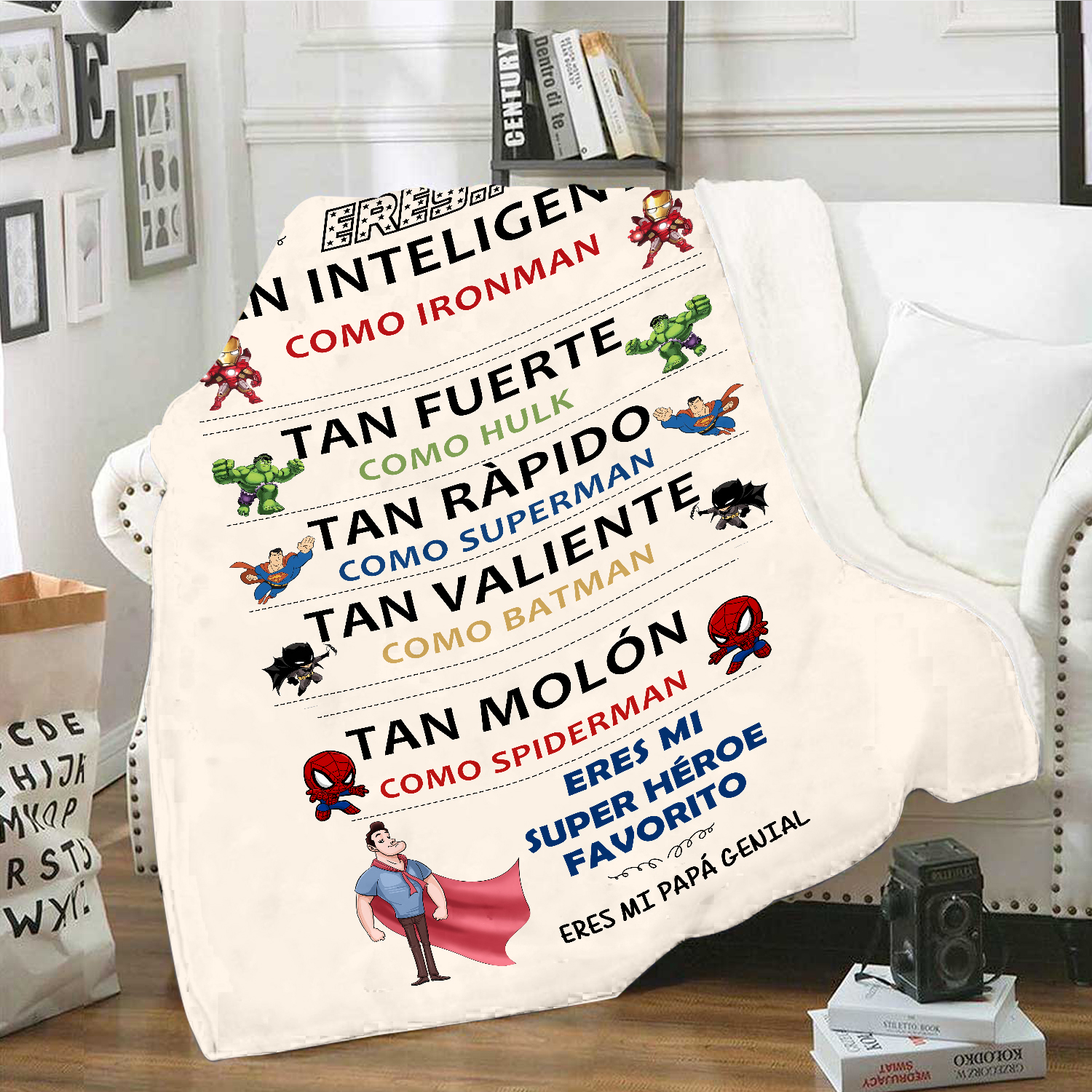 A mi padre-Manta de buen calidad eres mi héroe y personalizada con 1 nombre-Jessemade ES