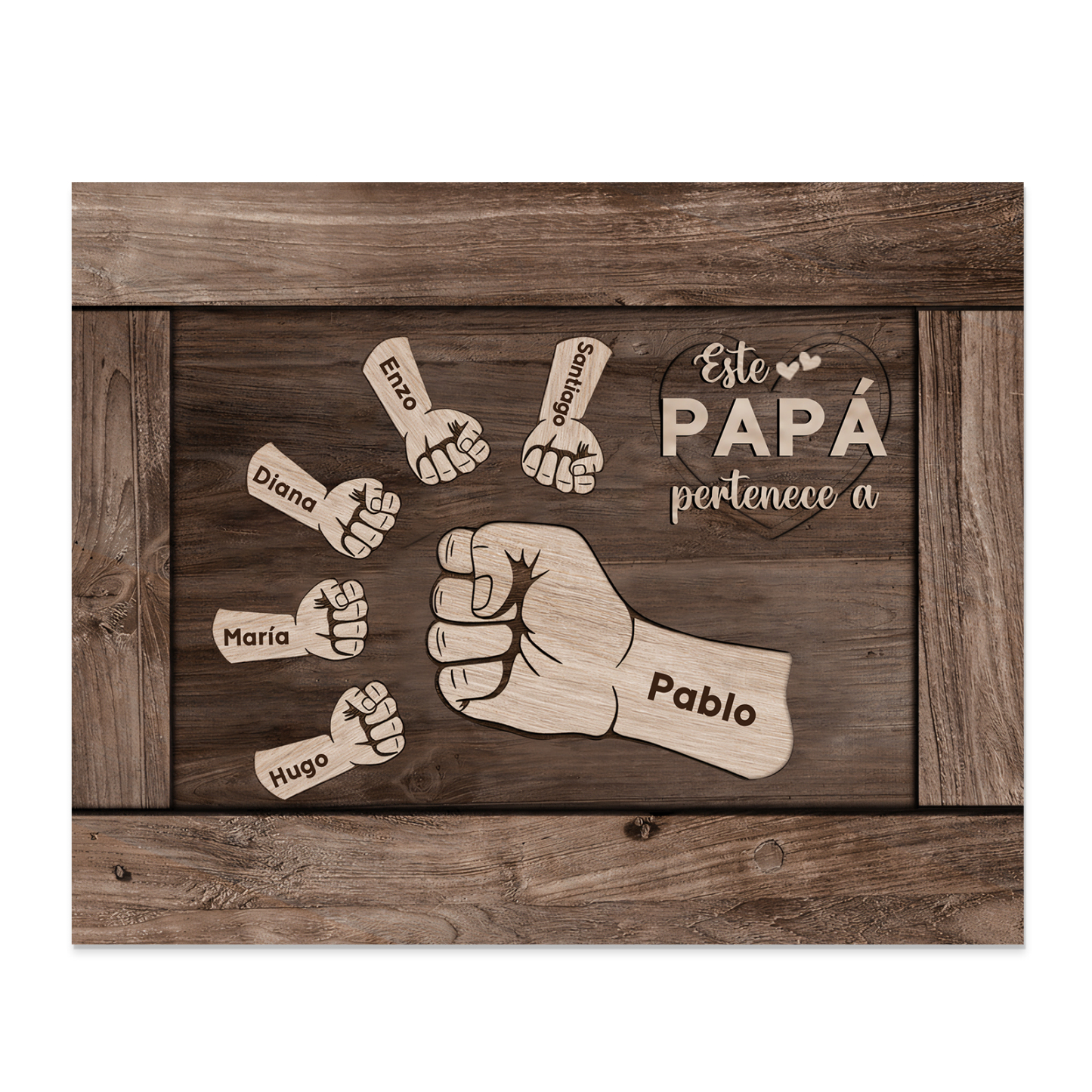 A mi papá - Lámina marco de madera puño con puño 6 nombres personalizados-Jessemade ES