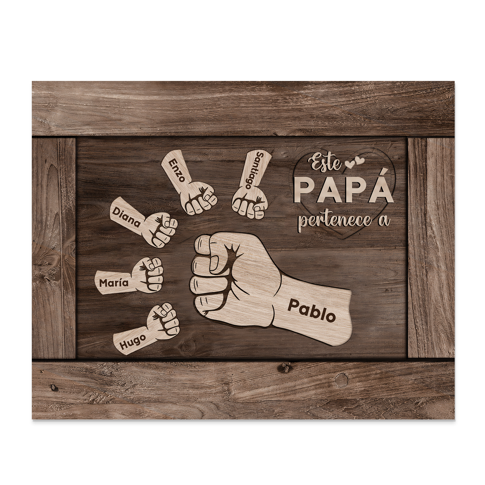 A mi papá - Lámina marco de madera puño con puño 6 nombres personalizados-Jessemade ES