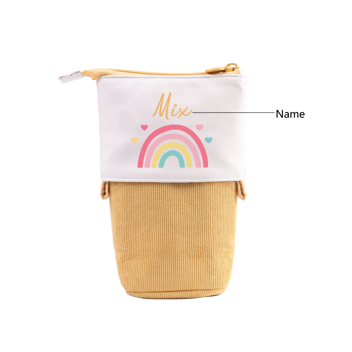 Estuche personalizado con nombre con diseños coloridos de iris para niños