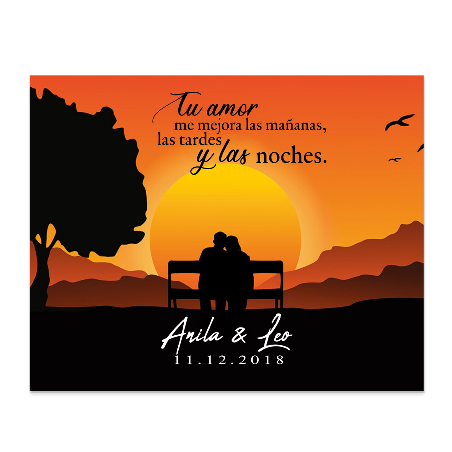 Lámina ocaso marco de madera para pareja personalizado con 2 nombres y fecha-Jessemade ES