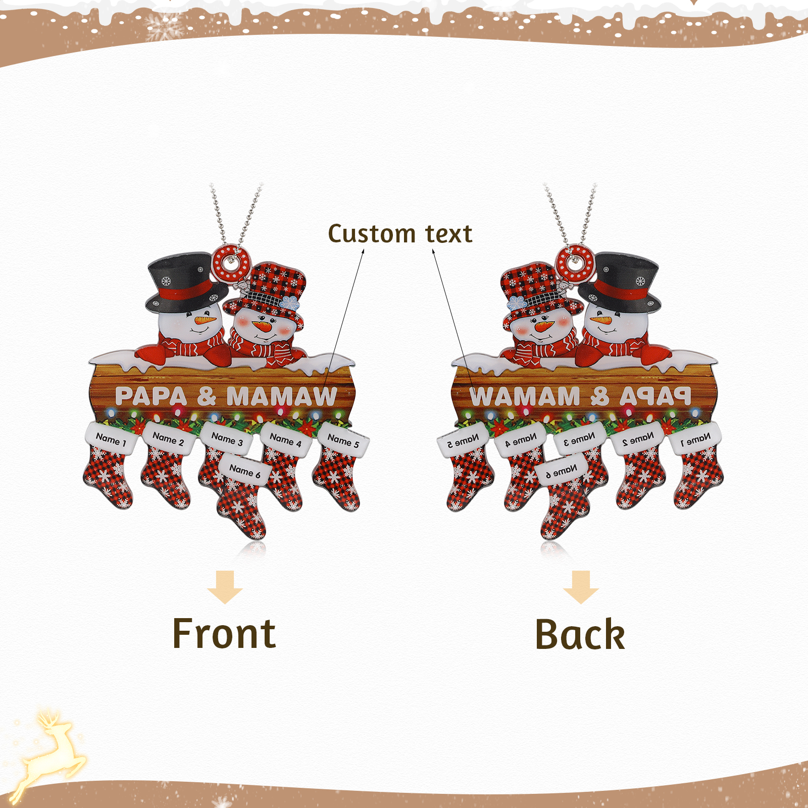 Navidad-Ornamentos Navideños de Acrílico Muñecos de Nieve 6 Nombres con Texto Personalizados