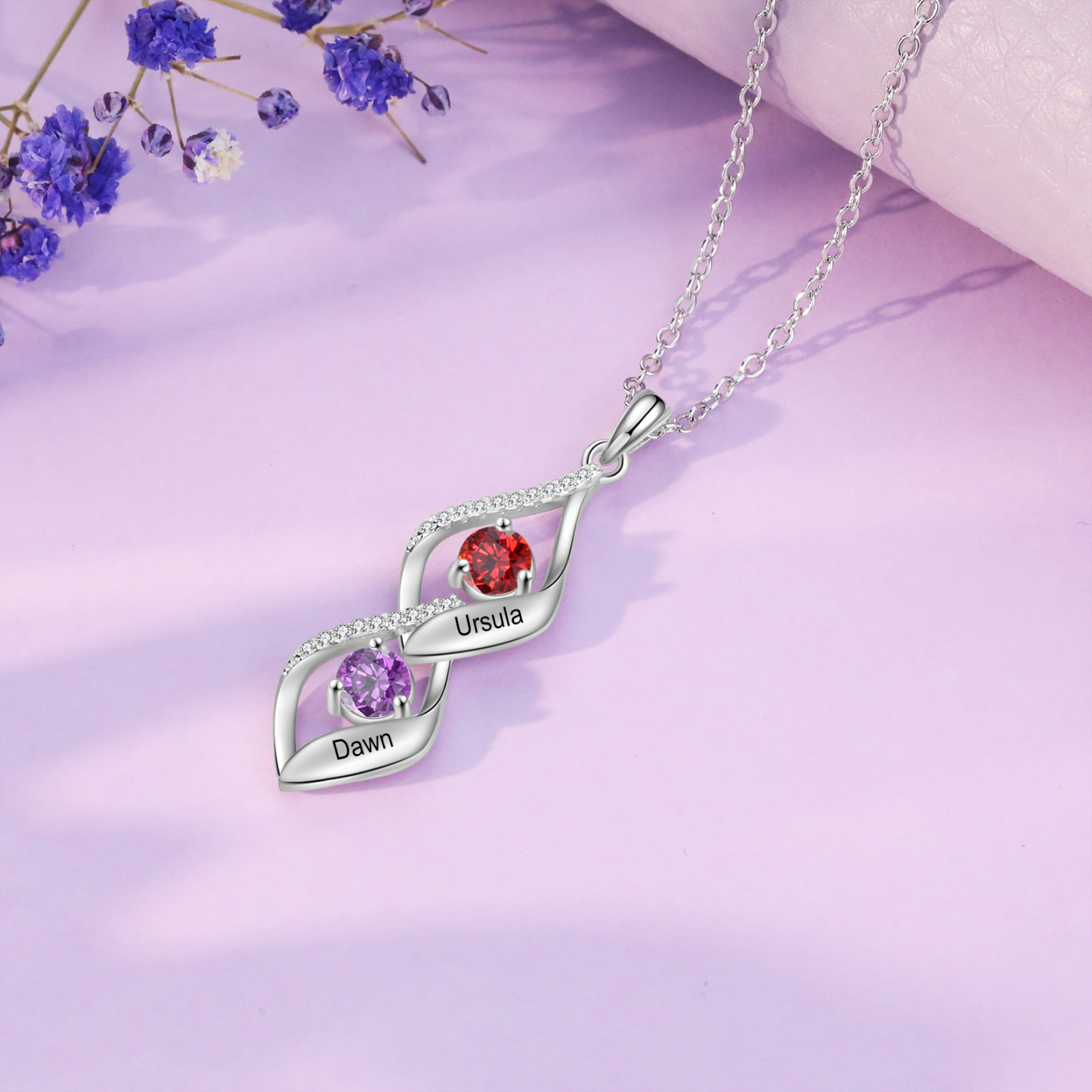 Collar de lazos con 2-5 nombres y piedras de nacimiento personalizados-Jessemade ES