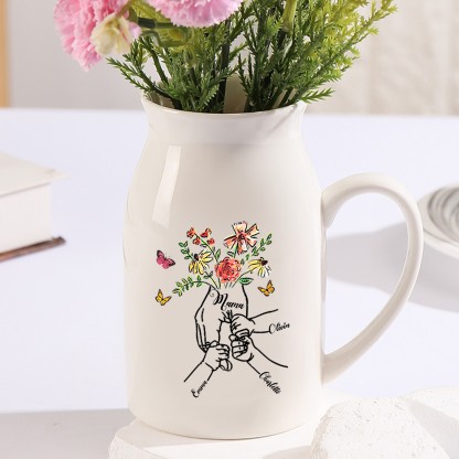 Florero de cerámica mano y manitos 2-8 nombres personalizados con texto decoración del hogar-Jessemade ES