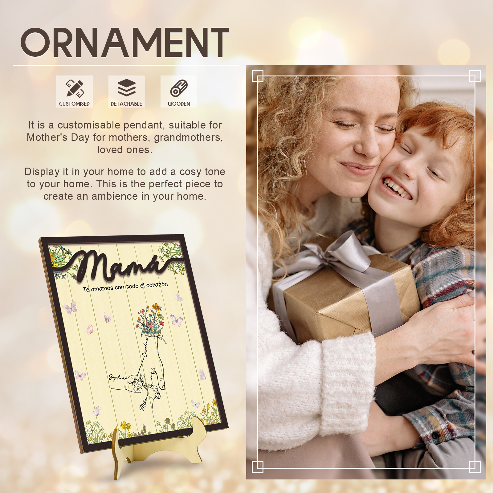 A mi mamá-Adorno 3-9 nombres personalizados decoración de madera mano con manitos-Jessemade ES