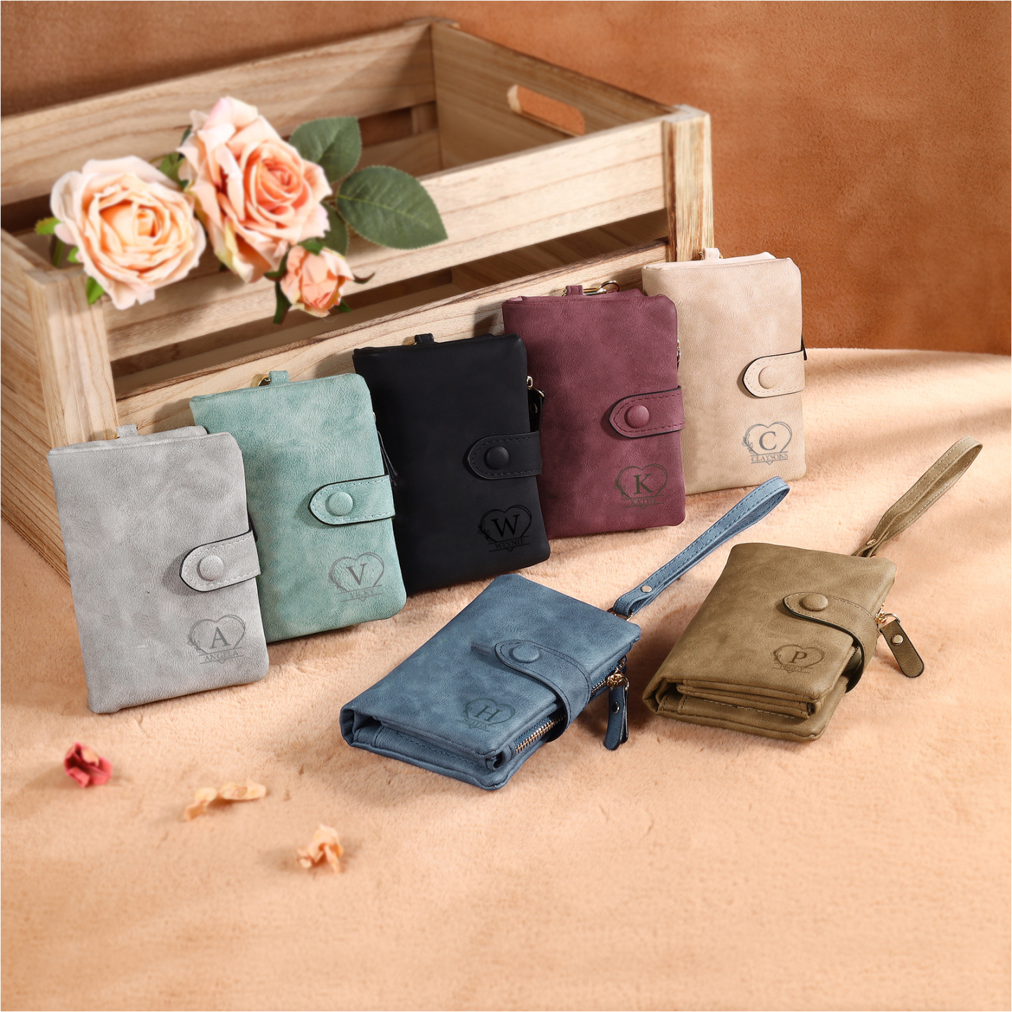 Cartera, billetera con 1 nombre, 1 letra, 1 texto y 1 foto personalizados monedero clásico para mujer-Jessemade ES