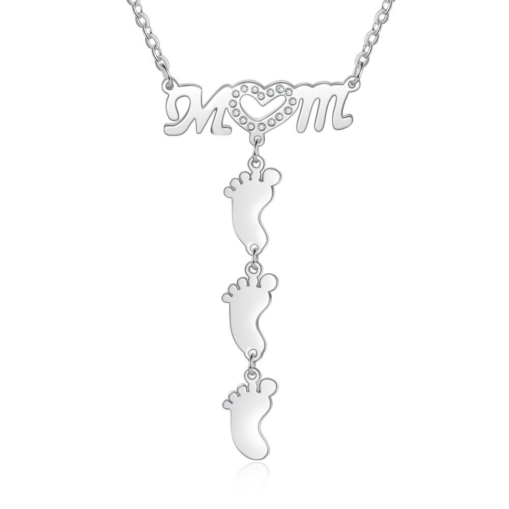 Collar "MoM" con colgante de huellas personalizadas con 3 nombres-Jessemade ES