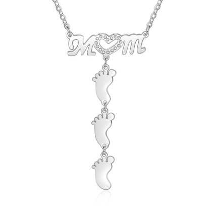 Collar "MoM" con colgante de huellas personalizadas con 3 nombres-Jessemade ES