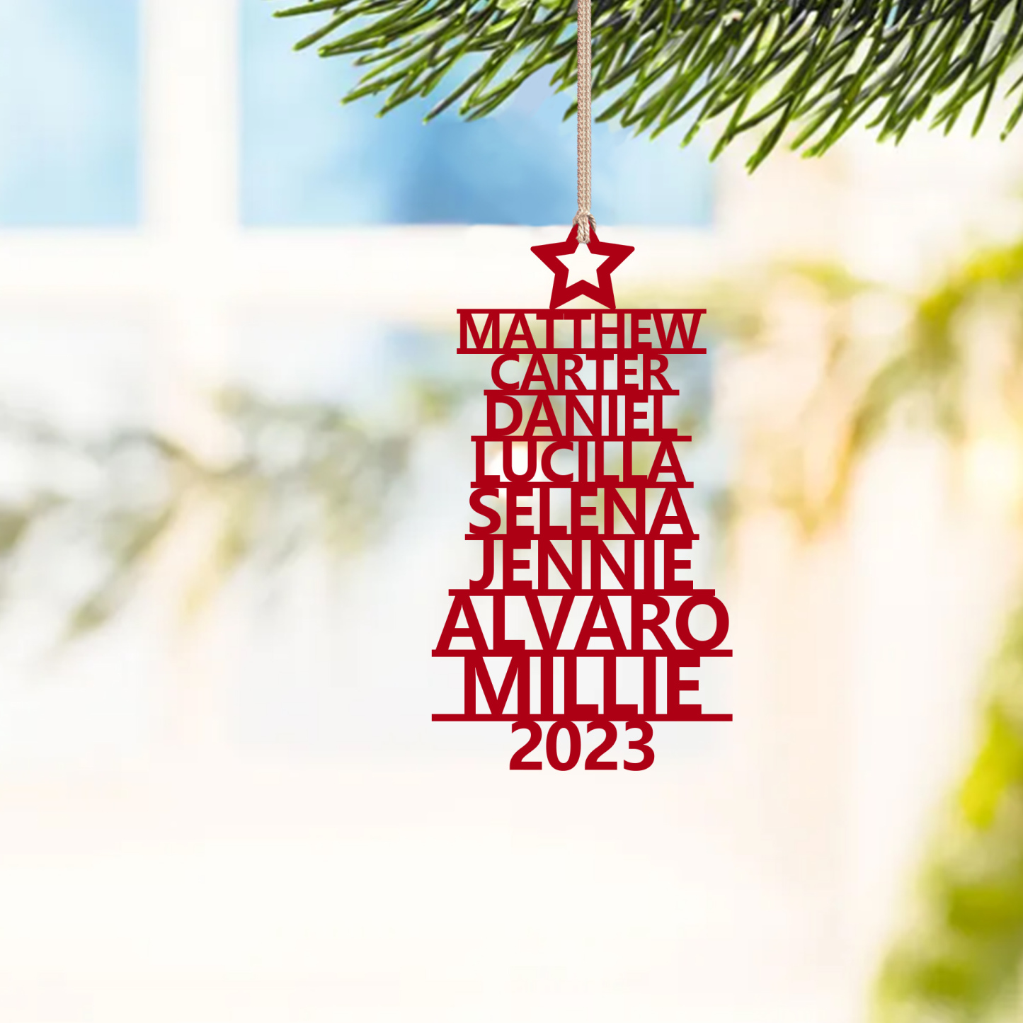 Navidad-Ornamento navideño de madera árbol de nombres con 8 nombres y año personalizados