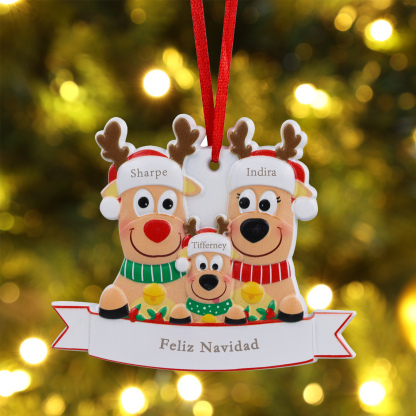 Navidad-Ornamento con muñecos familia de renos 3 nombres personalizados con texto adorno de árbol