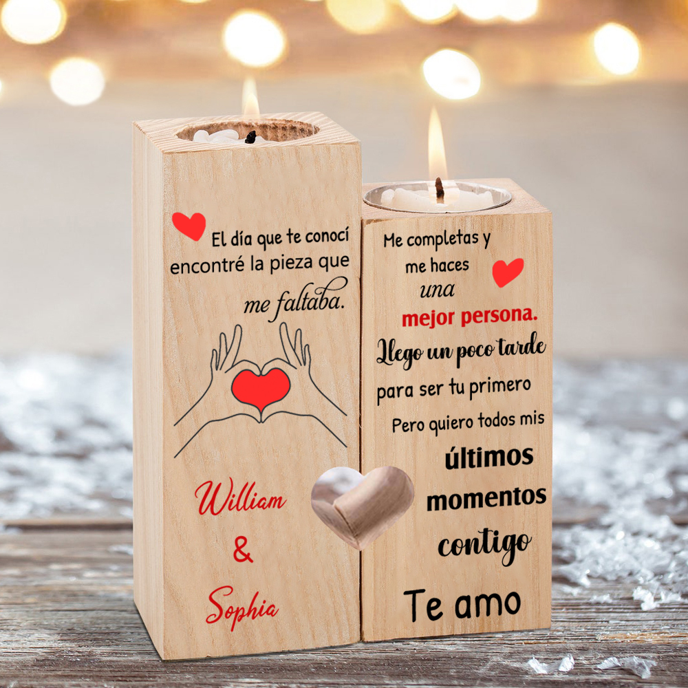 Candelero para pareja de madera de dos piezas sin candela con 2 nombres personalizados-Jessemade ES