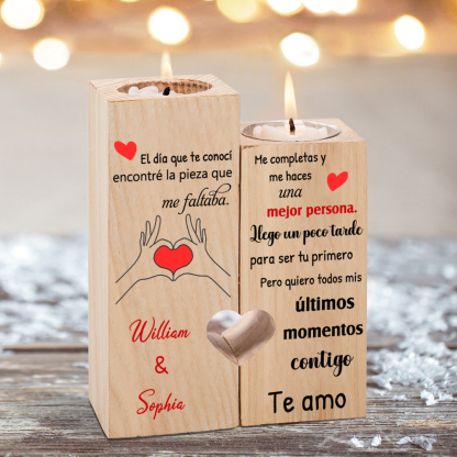 Candelero para pareja de madera de dos piezas sin candela con 2 nombres personalizados-Jessemade ES