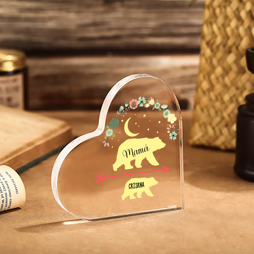 A mi mamá-Placa de acrílico en forma de corazón osos 1-6 nombres personalizados-Jessemade ES
