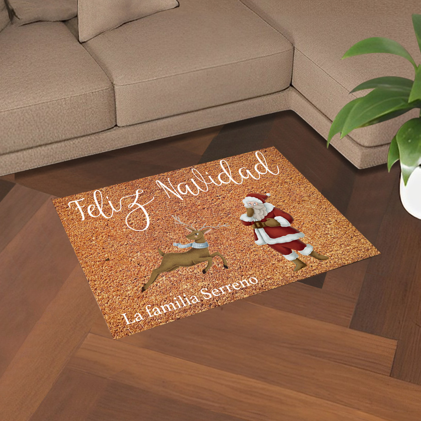 Navidad-felpudo/alfombra de entrada reno y Noel personalizado con 1 texto-Jessemade ES