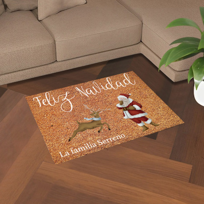 Navidad-felpudo/alfombra de entrada reno y Noel personalizado con 1 texto-Jessemade ES