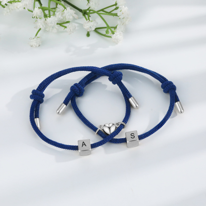 Pulseras de cuerda personalizadas para pareja con dije de corazón magnético grabado de dos letras-Jessemade ES
