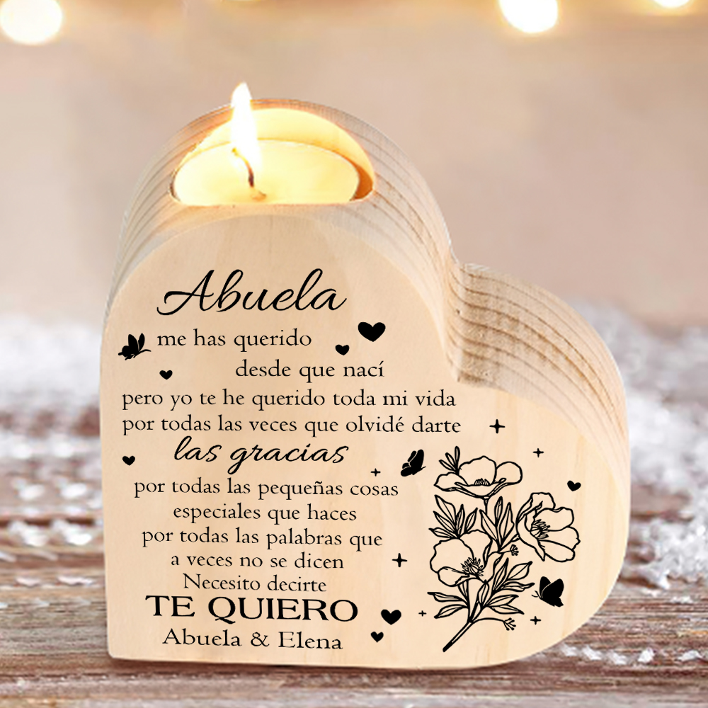 A mi abuela - Candelero de madera sin vela Flores 2 nombres personalizados-Jessemade ES