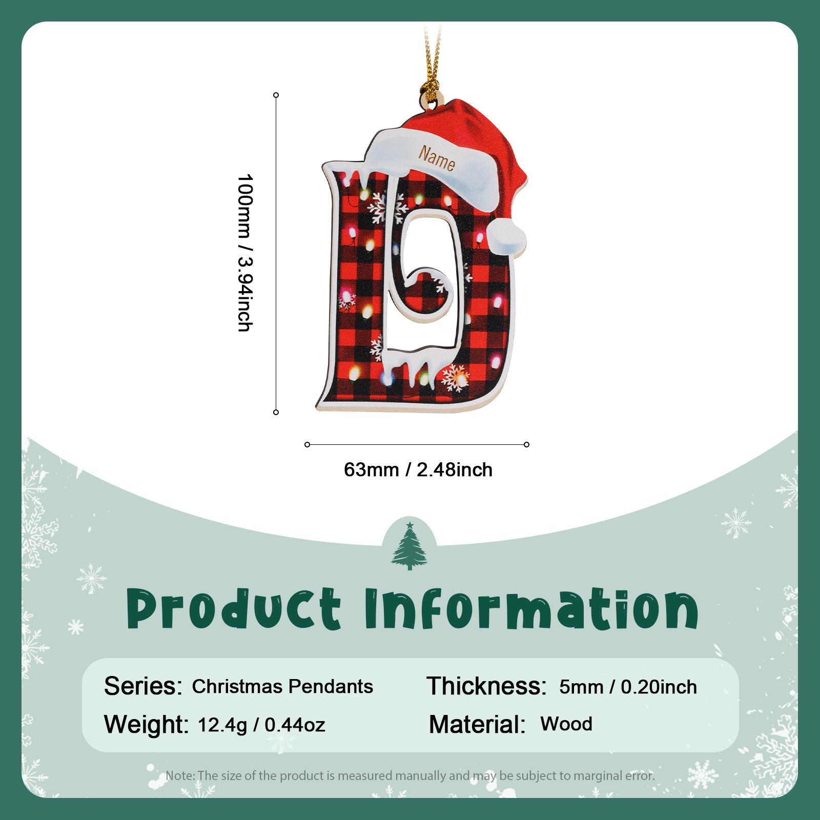 Navidad-Ornamentos Navideños de Madera Letra 1 Nombre Personalizado