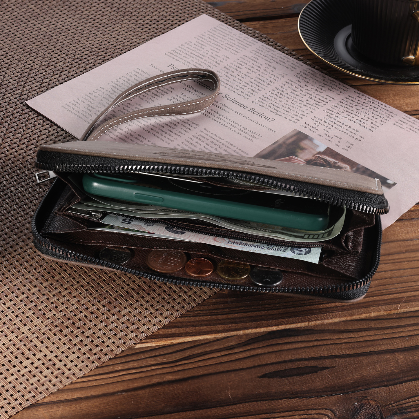 Cartera, billetera con cierre personalizada con 1 foto y 1 texto monedero para hombre-Jessemade ES