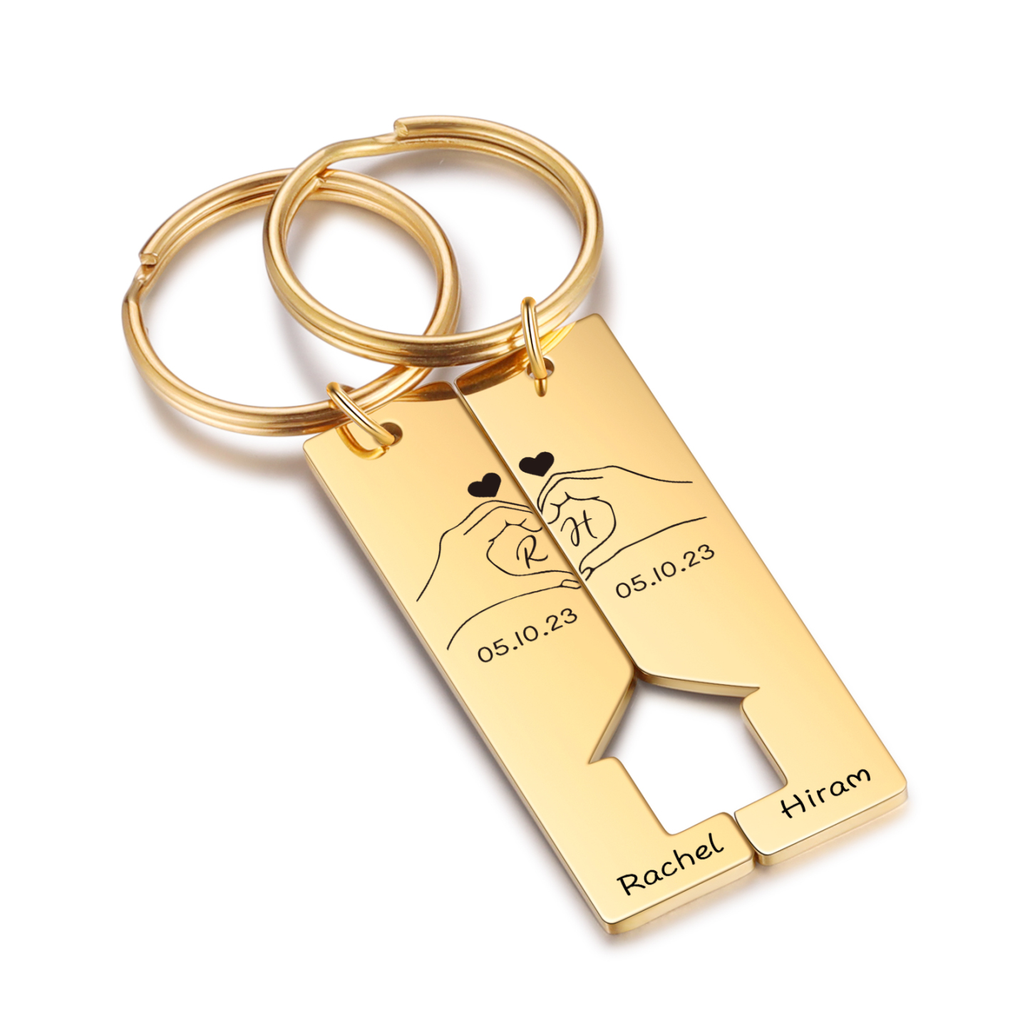 A mi querido-Llavero con casa encajada para pareja posando corazón con manos 2 nombres, 2 letras personalizadas con fecha-Jessemade ES