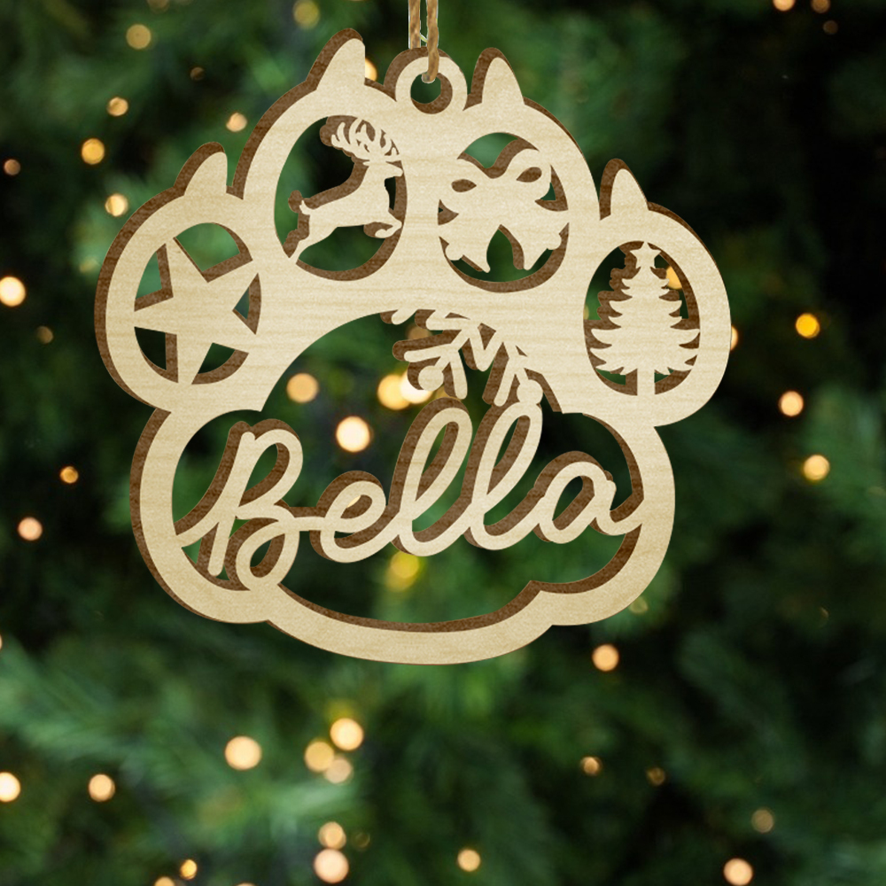 Navidad-Ornamento navideño de patas de perros y gatos 1 nombre personalizado