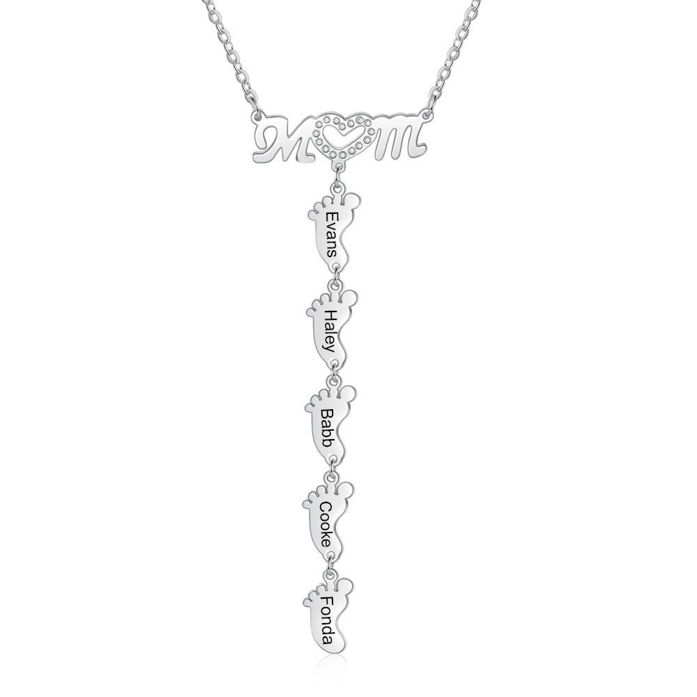 Collar "MoM" con colgante de huellas personalizadas con 5 nombres-Jessemade ES